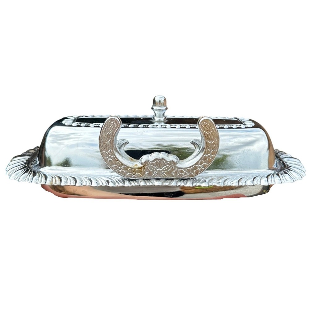 Vintage Irwinware Chrome Butter Dish with Glass Insert Made in USA MCM Regency